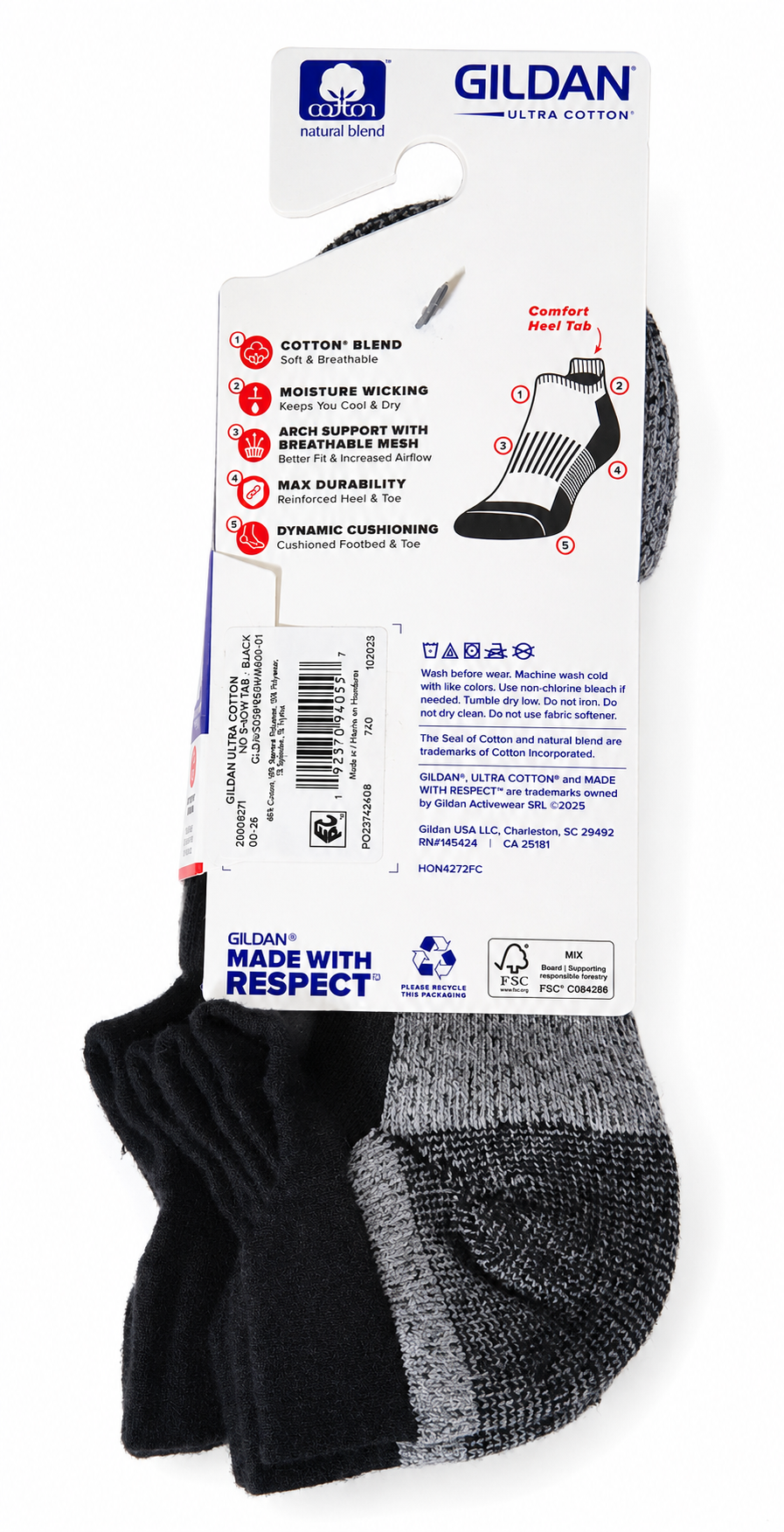 Gildan Men’s Ultra Cotton Cushioned No-Show Tab Socks – 3 Pair