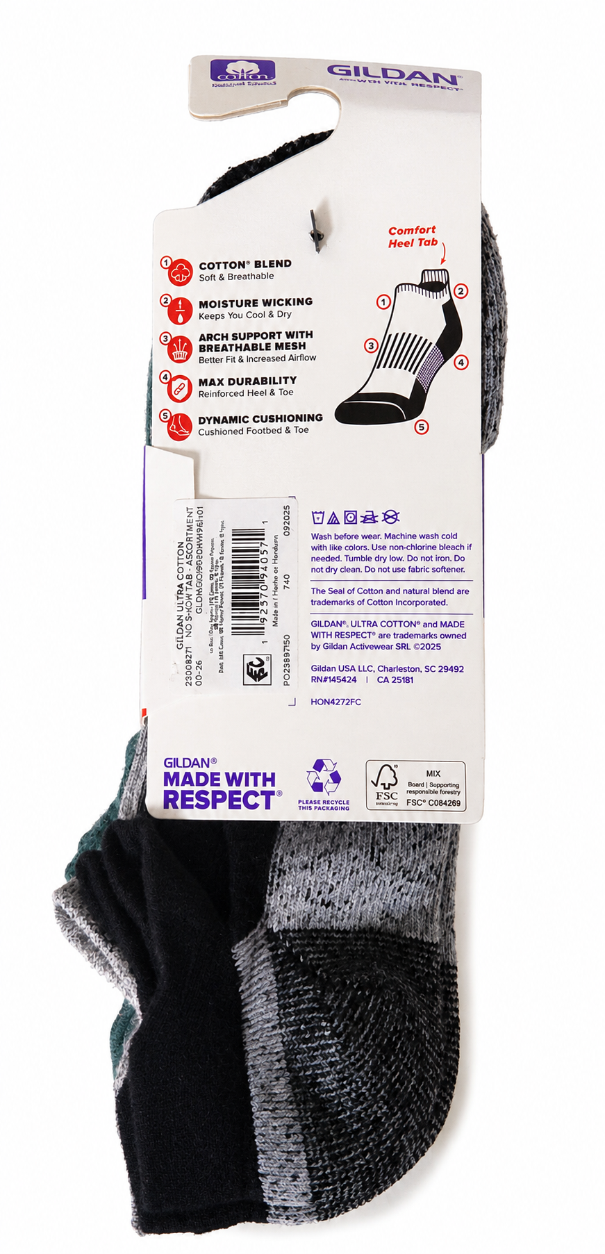 Gildan Men’s Ultra Cotton Cushioned No-Show Tab Socks – 3 Pair