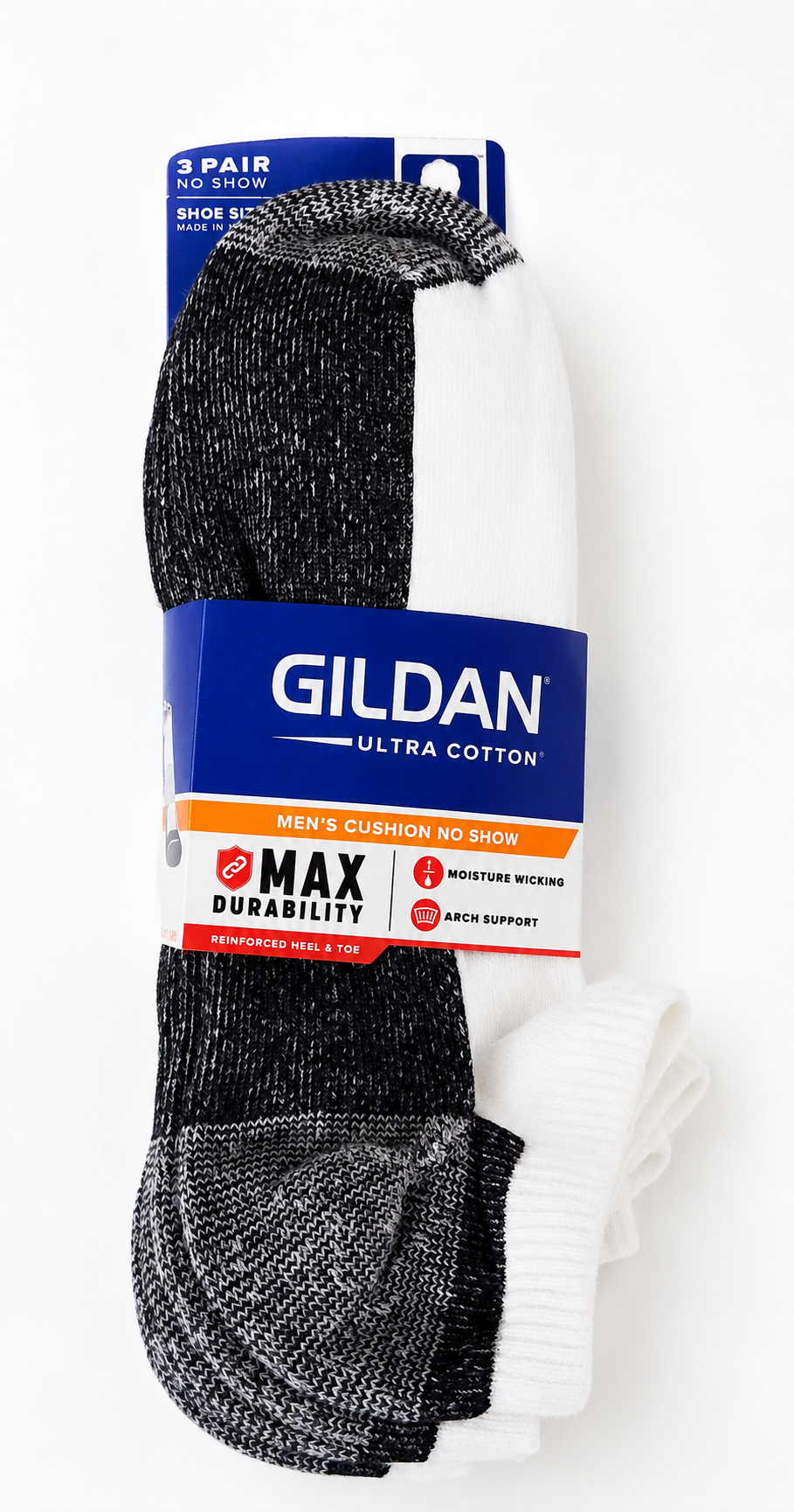 Gildan Men’s Ultra Cotton Cushioned No-Show Tab Socks – 3 Pair