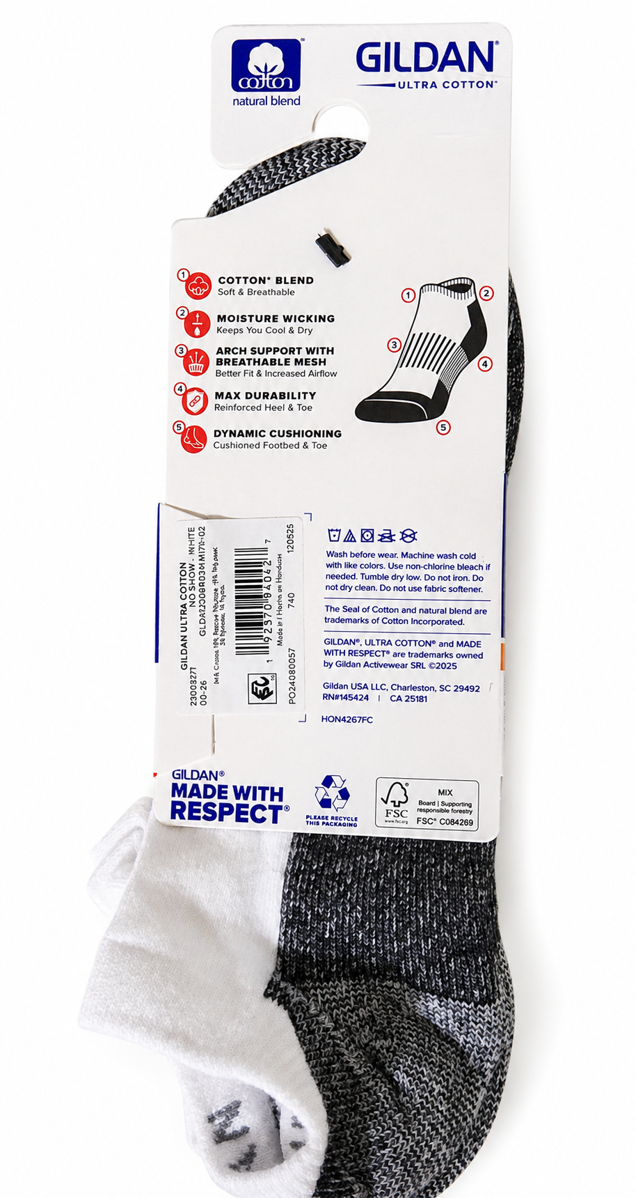 Gildan Men’s Ultra Cotton Cushioned No-Show Tab Socks – 3 Pair