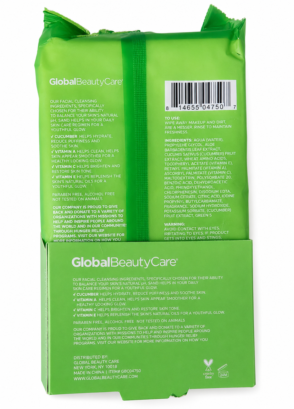 Global Beauty Care Cucumber Facial Cleansing Wipes — 60 Count