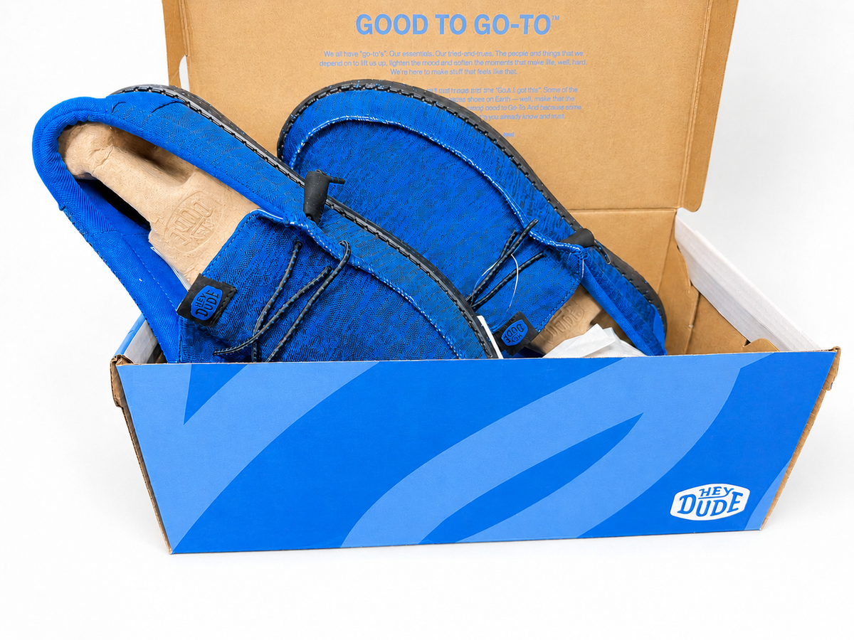 HEYDUDE Wally Sport Knit Men’s Shoes – Blue/Black – Size 12