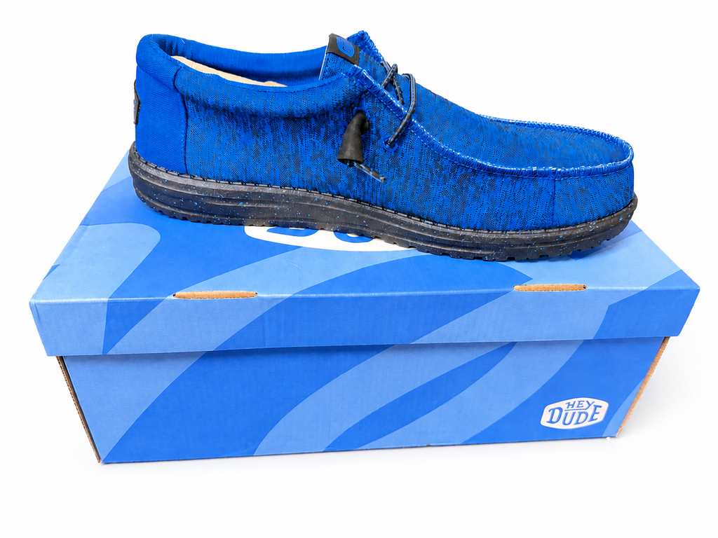 HEYDUDE Wally Sport Knit Men’s Shoes – Blue/Black – Size 12