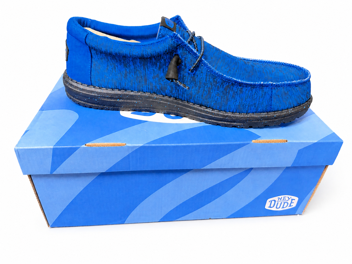 HEYDUDE Wally Sport Knit Men’s Shoes – Blue/Black – Size 12