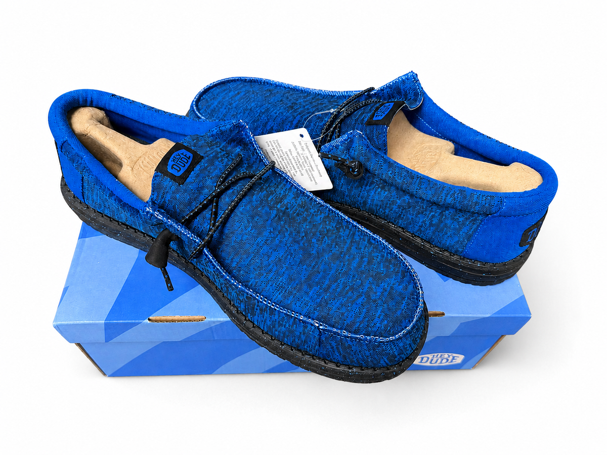 HEYDUDE Wally Sport Knit Men’s Shoes – Blue/Black – Size 12