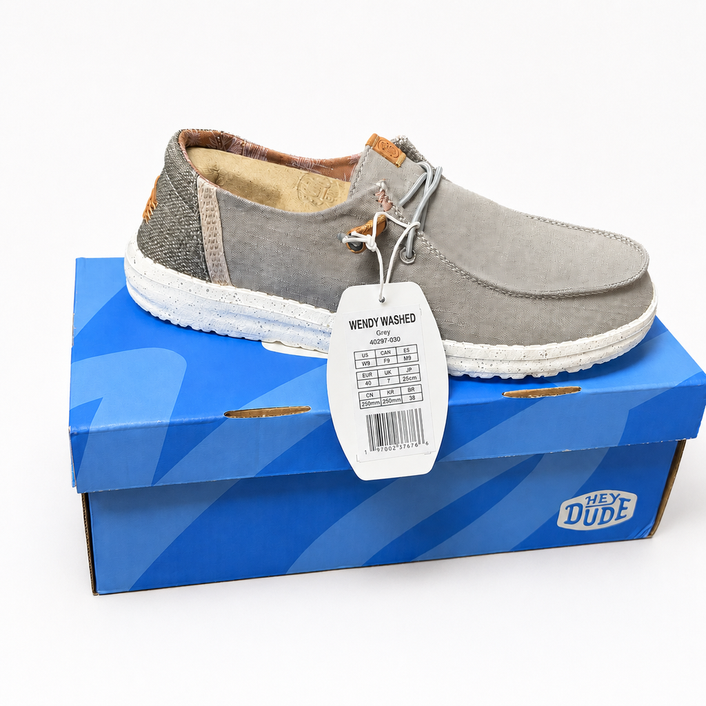 HEYDUDE Wendy Washed Canvas Women’s Shoes – Grey – Size 9