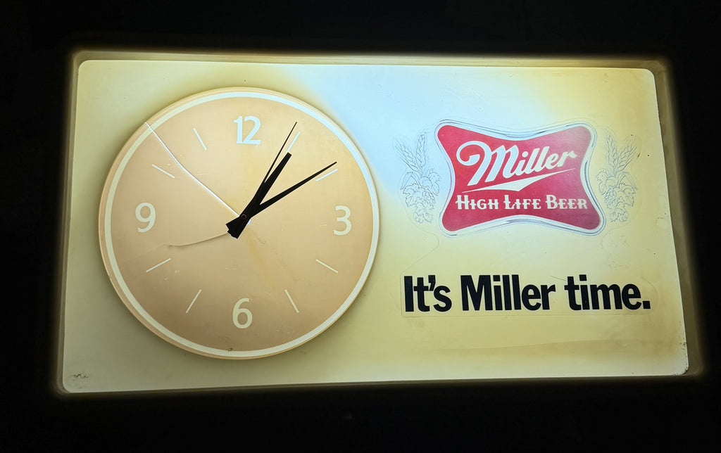 Vintage Miller High Life Illuminated Bar Clock –WORKS – Authentic Bar Wear