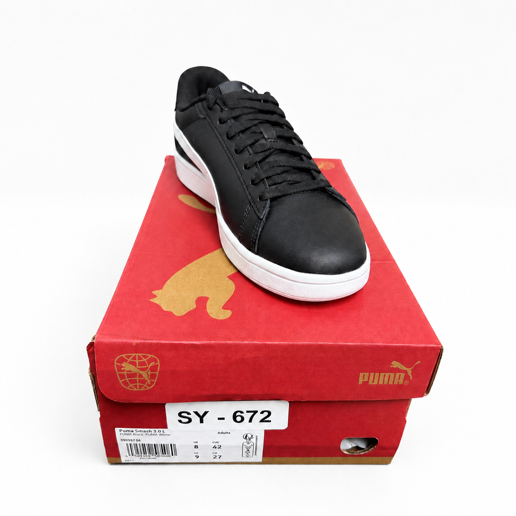 PUMA Smash 3.0 L Men’s Leather Sneakers – Black/White – Size 9