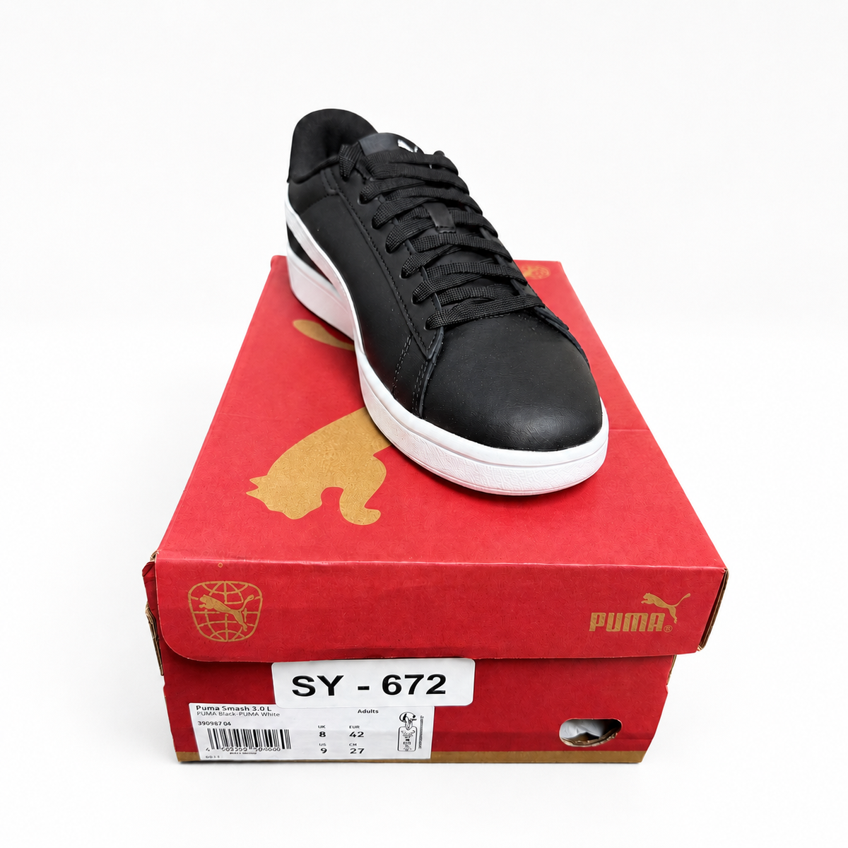 PUMA Smash 3.0 L Men’s Leather Sneakers – Black/White – Size 9