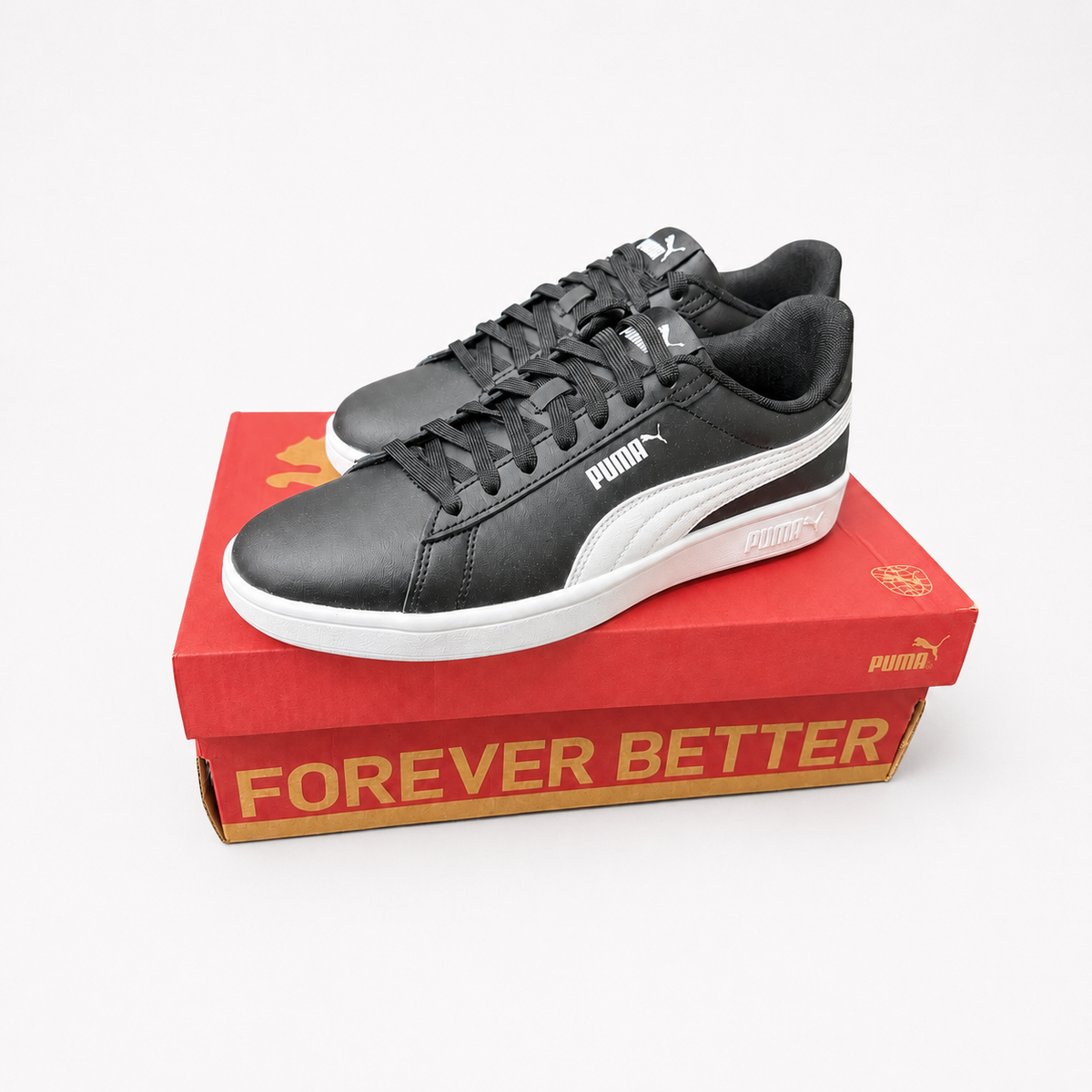 PUMA Smash 3.0 L Men’s Leather Sneakers – Black/White – Size 9