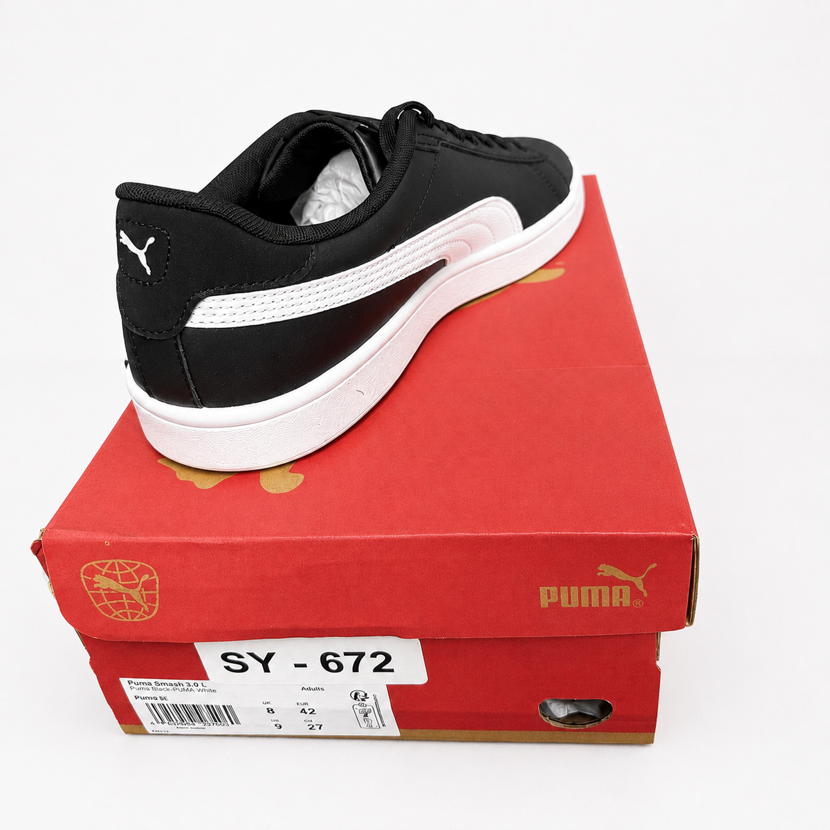 PUMA Smash 3.0 L Men’s Leather Sneakers – Black/White – Size 9