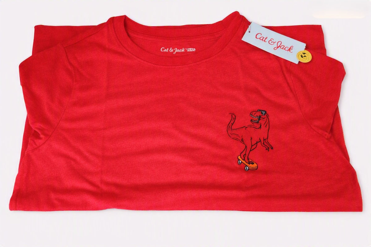 Cat & Jack Kids’ Skateboarding Dinosaur Graphic T-Shirt – Red – Size L 10/12